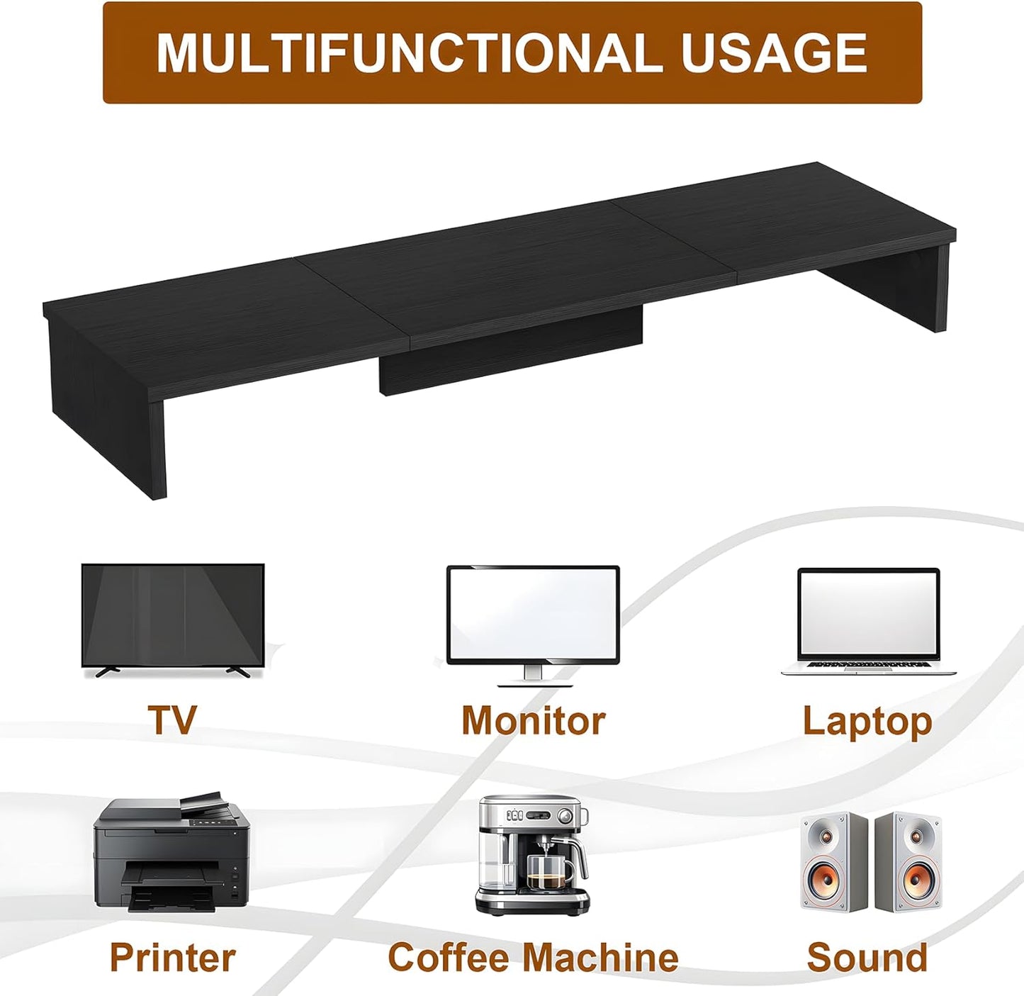 Qupui Computer Monitor Stand Riser with Drawer and Pen Holders, Desk Organizer Shelf and Accessories, Office Desk Accessories, Office Organization, Black