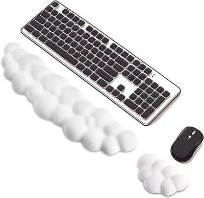 Keyboard Wrist Rest Mouse Wrist Support Set, Cloud Keybroad Wrist Rest Pad with Non-Slip PU Base, Memory Foam Wrist Rest for Pain Relief Computer Laptop Gaming Home Office, White
