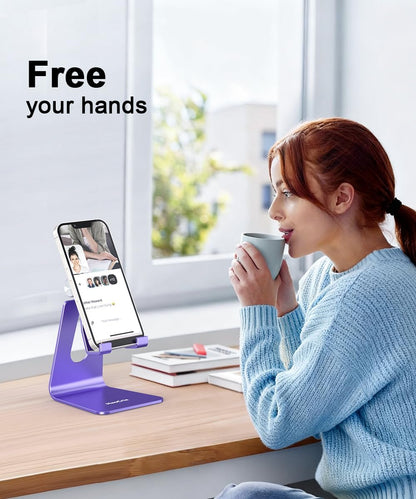 Cell Phone Stand for Desk- Adjustable Phone Stand Holder, Cradle, Dock, Desktop Stand for iPhone 17 16, 15, 14, Plus, Pro, Pro Max, 13 12 X XS,4-8" Phones, Office Accessories (Rose Gold)