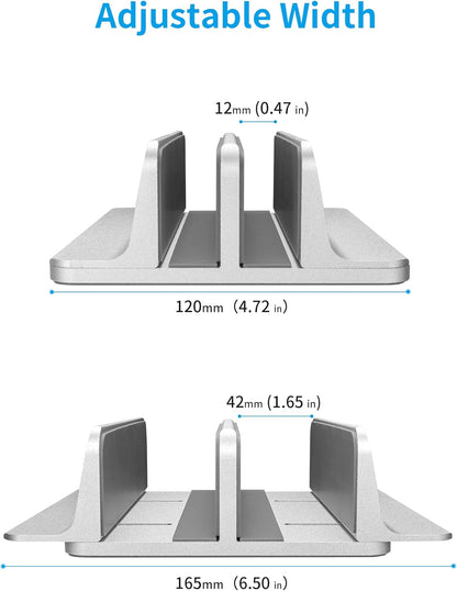 JARLINK Vertical Laptop Stand, Aluminum Laptop Holder Desktop Stand with Adjustable Dock Size (up to 17.3 inches) Compatible with All MacBook/Surface/Dell/Gaming Laptops (Silver)