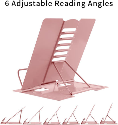 MSDADA Desk Book Stand Metal Reading Rest Book Holder Adjustable Cookbook Documents Holder for Recipes Textbooks Tablet Music Books, Mom Gifts, Gifts for Grandma Mom Mothers Day(Light Purple)