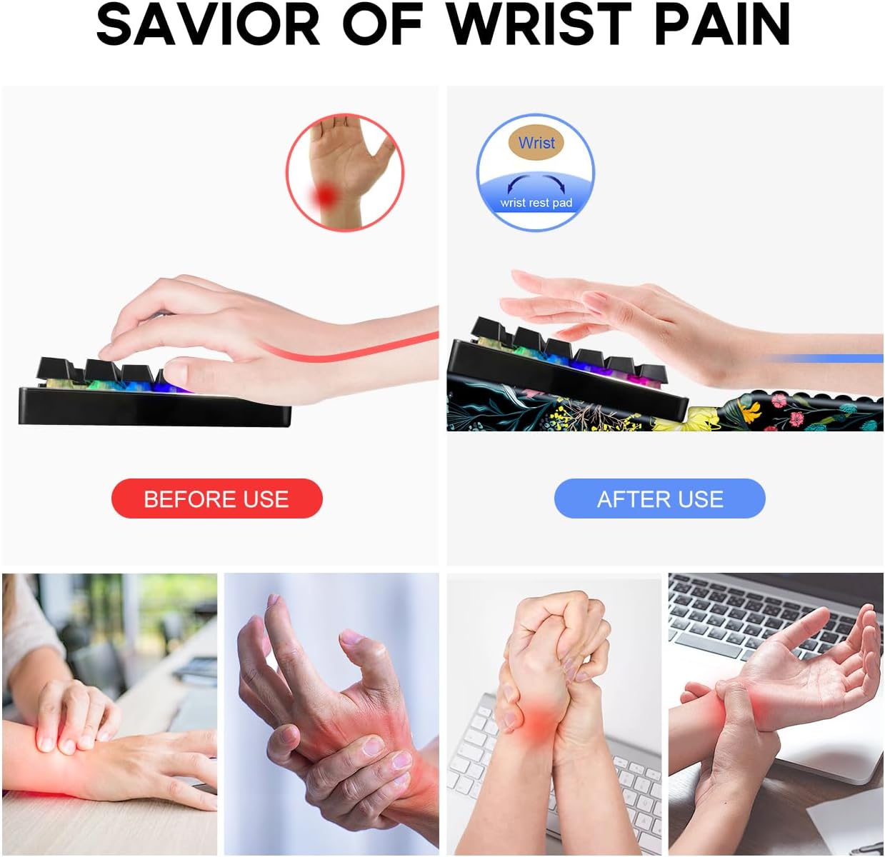 JIKIOU Keyboard Stand with Wrist Rest, Computer Keyboard Stand Pad with Non-Slip Base, Comfy Ergonomic Keyboard Riser Holder for Gaming Office Home 17.13x9.5 in Black