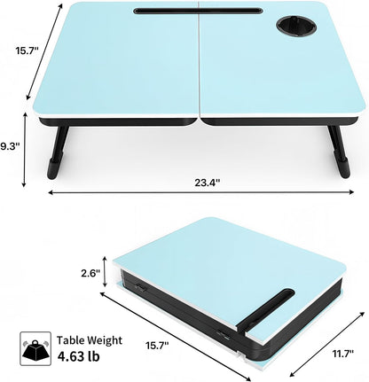 BUYIFY Foldable Laptop Bed Desk for Couch, Sofa - Large Lap Desk Tray Table with Cup Holder and Tablet Slot - Portable Notebook Stand for Eating, Writing, Studying and WFH -NEW-006