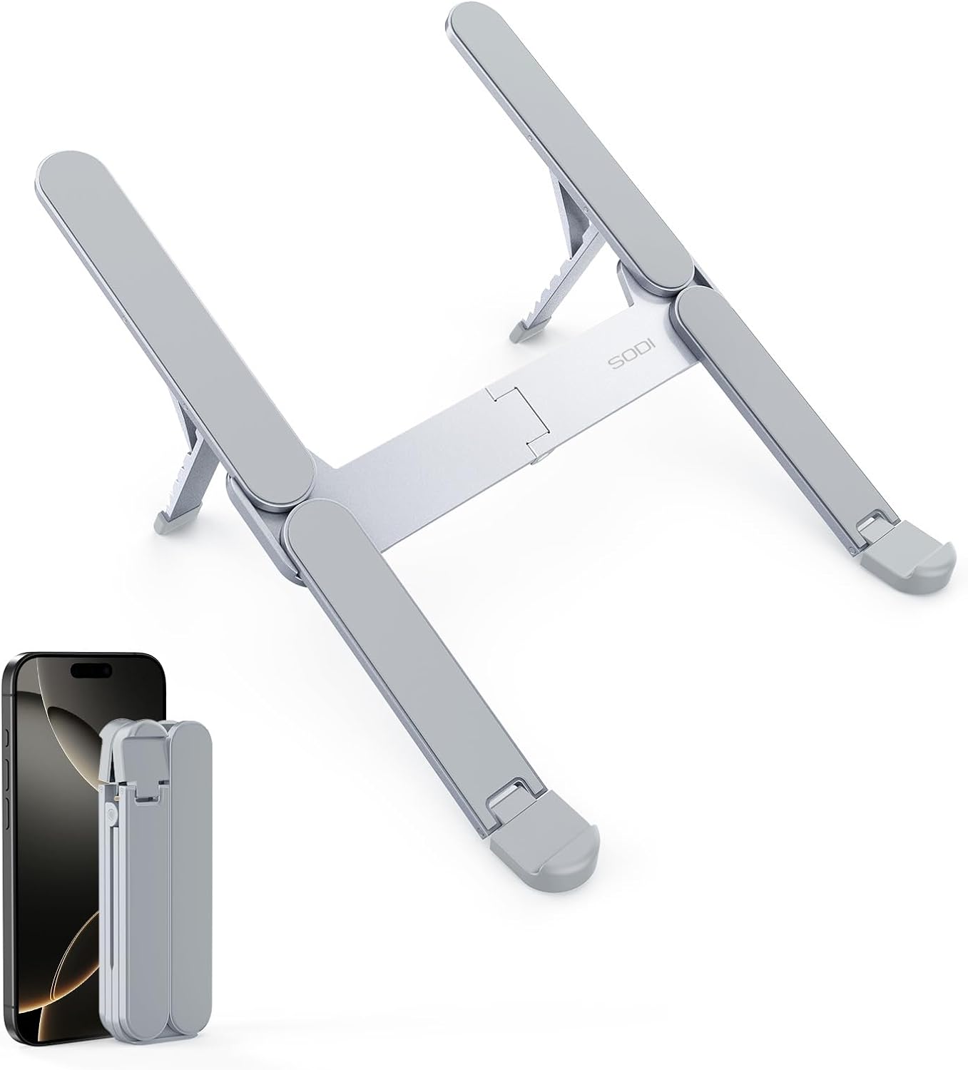 SODI [Ultra Compact] Foldable & Portable Laptop Stand for Desk, Lightweight Tablet Stand for Business Travel, Library, Cafe, 6 Level Height Ergonomic Aluminum Computer Holder for 10-16" Laptops