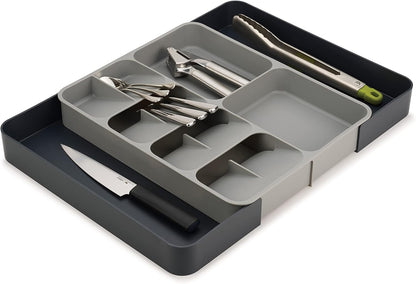 Joseph Joseph DrawerStore Compact Utensil Organizer For Kitchen Drawer Silverware, Flatware Tray, Small, Grey