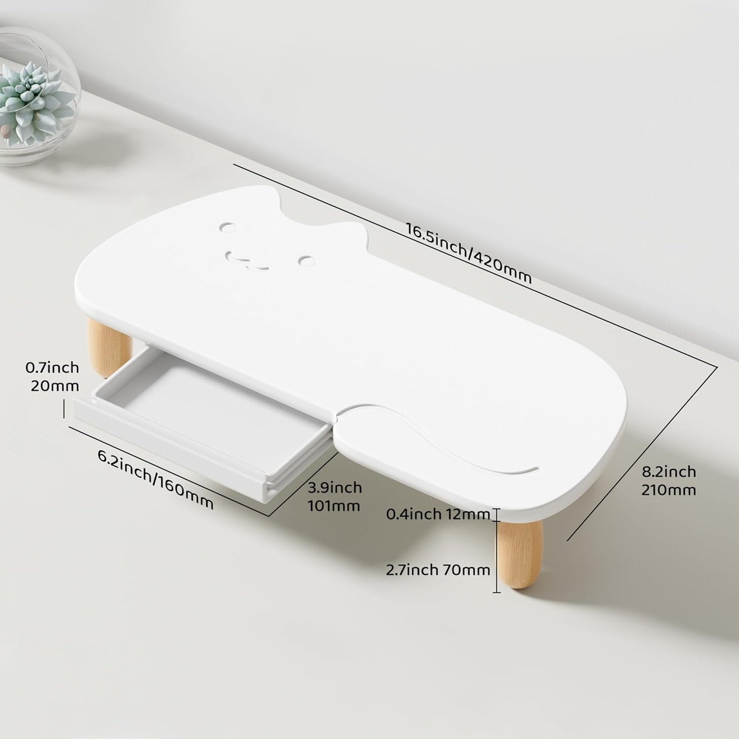 AFOOYO Monitor Stand Riser, Cookie-Shaped Sturdy Wood Computer Monitor Stand for Desk, Ergonomic Desk Stand, Multi-Purpose Desktop Organizer Riser for Computer, Laptop, Printer, TV,White