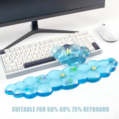 Gel Keyboard and Mouse Wrist Rest Set – Cute Clear Cloud Wrist Rest for Computer Keyboard 60%/68%/75%, Comfort & Support for Typing and Gaming