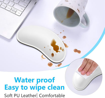 Dapesuom Keyboard Wrist Rest Set, Cute PU Leather Wrist Cushion for Computer Keyboard and Mousepad, Memory Foam Mouse Pad Rests Support with Non-Slip Base for Typing Pain Relief Laptop, Colonial White