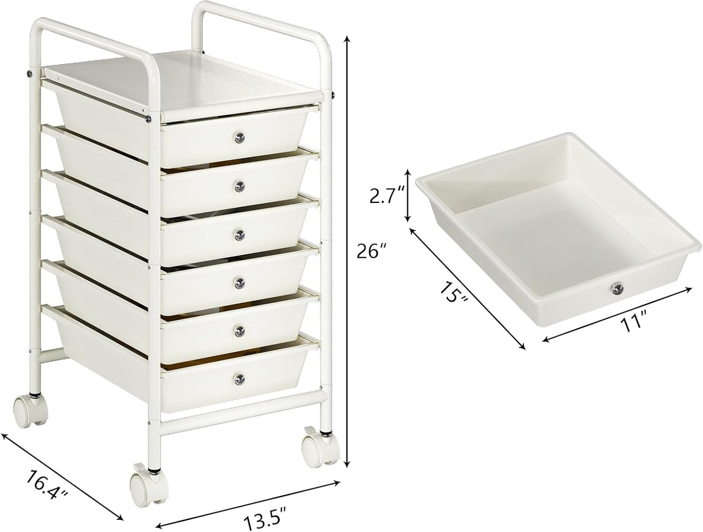 4-Tier Utility Cart with 4 Drawers, Rolling Utility Cart with 2 Lockable Caster Wheels, Multipurpose Mobile Rolling Drawer Cart for Office Bathroom Kitchen, Ivory White