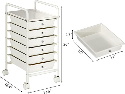 4-Tier Utility Cart with 4 Drawers, Rolling Utility Cart with 2 Lockable Caster Wheels, Multipurpose Mobile Rolling Drawer Cart for Office Bathroom Kitchen, Ivory White
