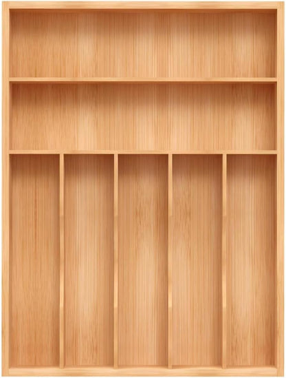Unibambou Bamboo Utensil Drawer Organizer, Silverware Tray Organizer, Kitchen Drawer Organizer for Flatware Cutlery, (Natural, 3 Slots)