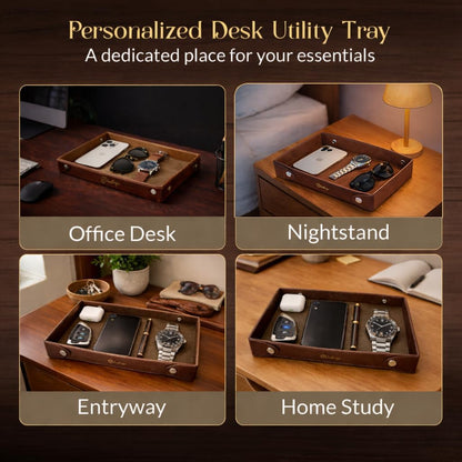 Luxe Genuine Leather Valet Chronicle Tray | Premium Handmade Multipurpose Catchall Tray, Coin Watch Key Trinket Dish for Home Office Desk, Nightstand Entryway (Russet, 11 x 9 x 1.5)