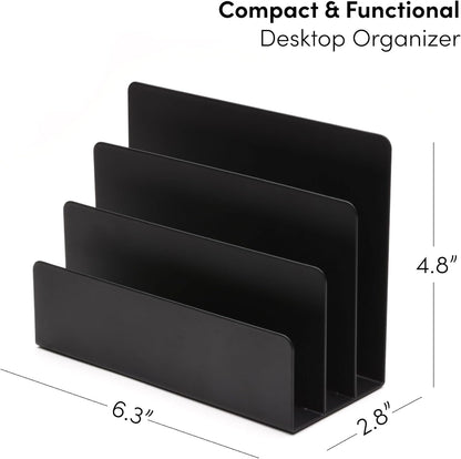 xympo Desktop Mail Organizer – 3-Slot Black Metal Letter Holder and Bill Sorter for Office and Home