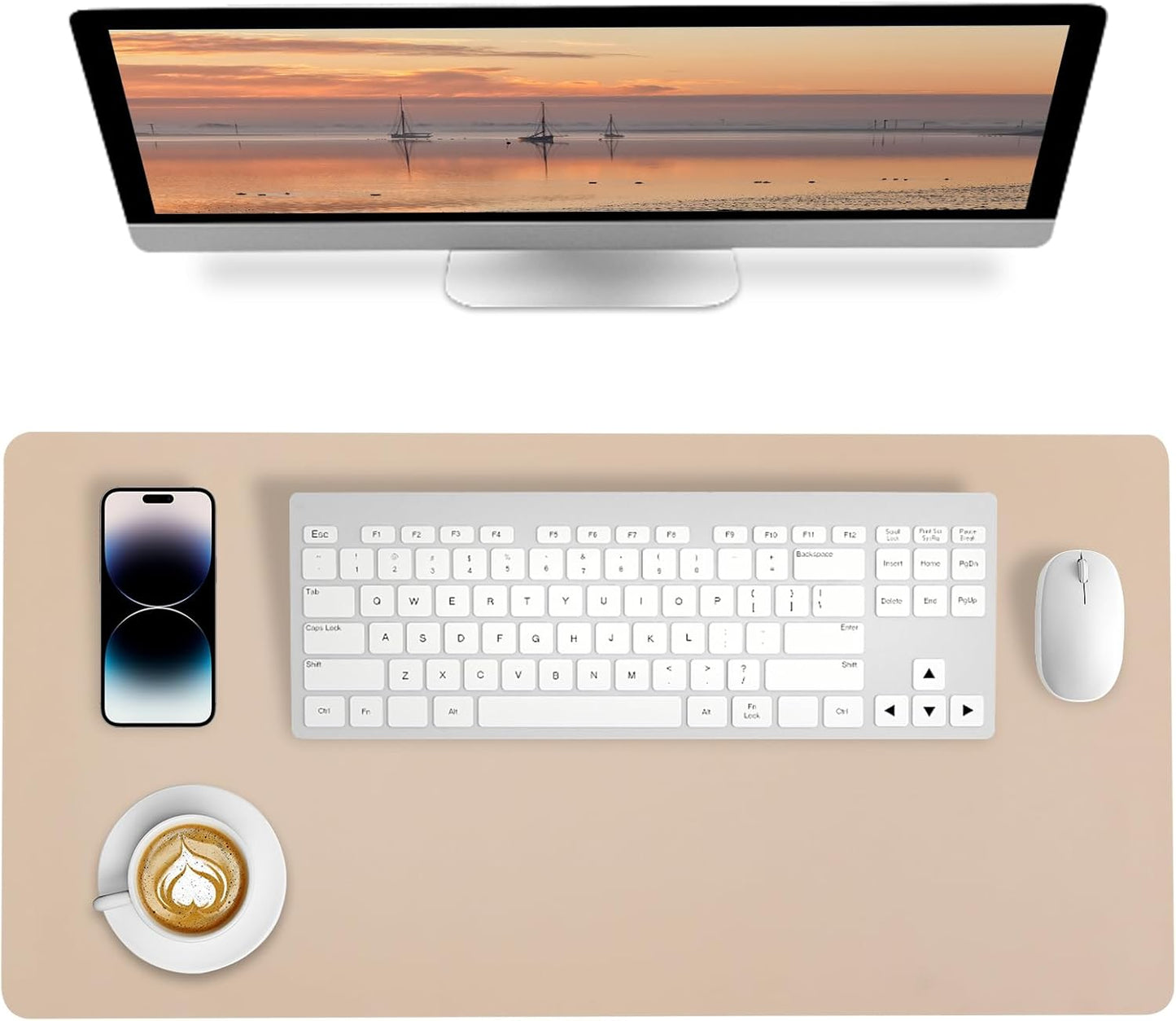 Bloss Leather Desk Pad and Keyboard Wrist Rest, Large Mouse Pad + Keyboard Pad+Mouse Wrist Support, Non-Slip Desk Mat Protector for Office, Home(31.5×15.7 Inches,Beige)