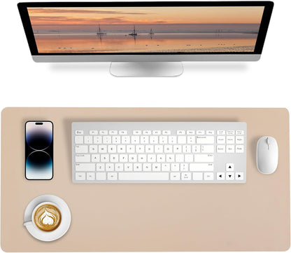 Bloss Leather Desk Pad and Keyboard Wrist Rest, Large Mouse Pad + Keyboard Pad+Mouse Wrist Support, Non-Slip Desk Mat Protector for Office, Home(31.5×15.7 Inches,Beige)