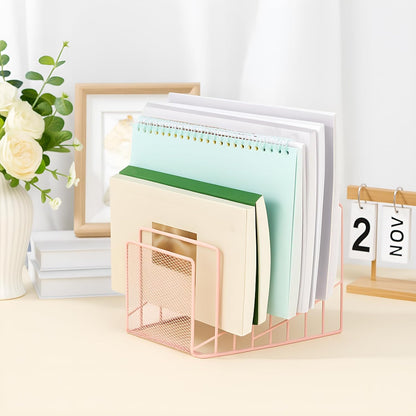 2 Pcs 7 Section Wire File Organizer for Desk, Metal Mesh Incline File Holder, Letter & Magazine Folder Rack, Desktop Paper Sorter for Home Office School (Golden)