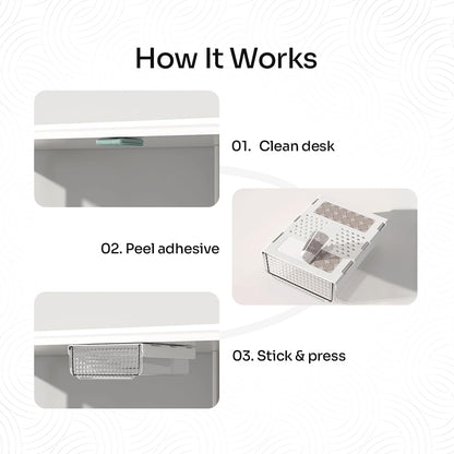 Slide and Stash Under Desk Drawers Office Organizer 2-Pack Small and Medium – Office Organization Drawer Slides Include Adhesive Tape – Easy DIY Installation for Desk Organization, Cupboard, Wardrobe