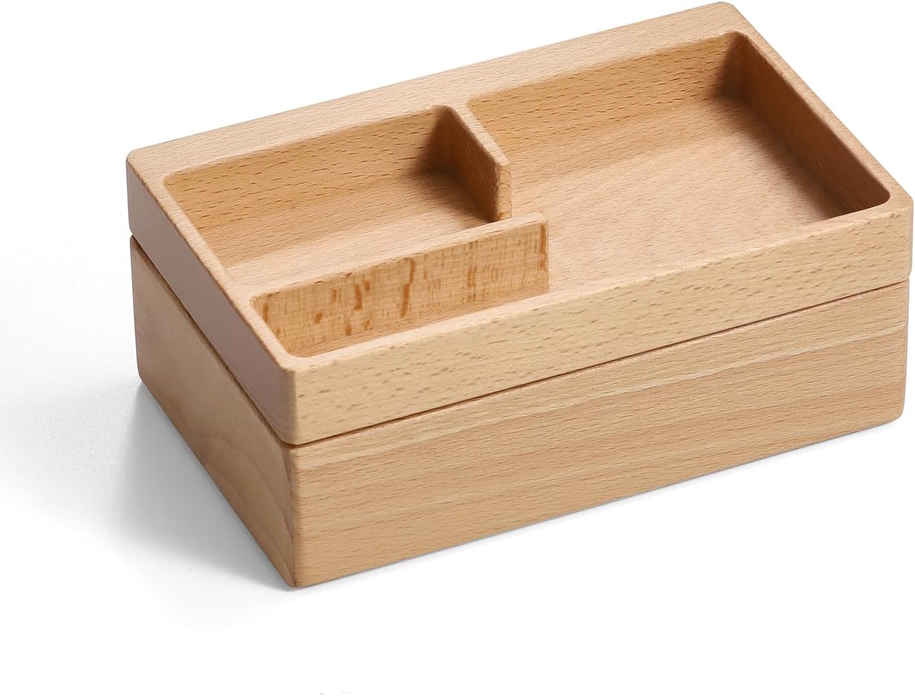 Valet Tray Box, Beech Wooden Storage Box with Magnetic Rotating, Office Desk Daily Supplies Organizer (Beech)