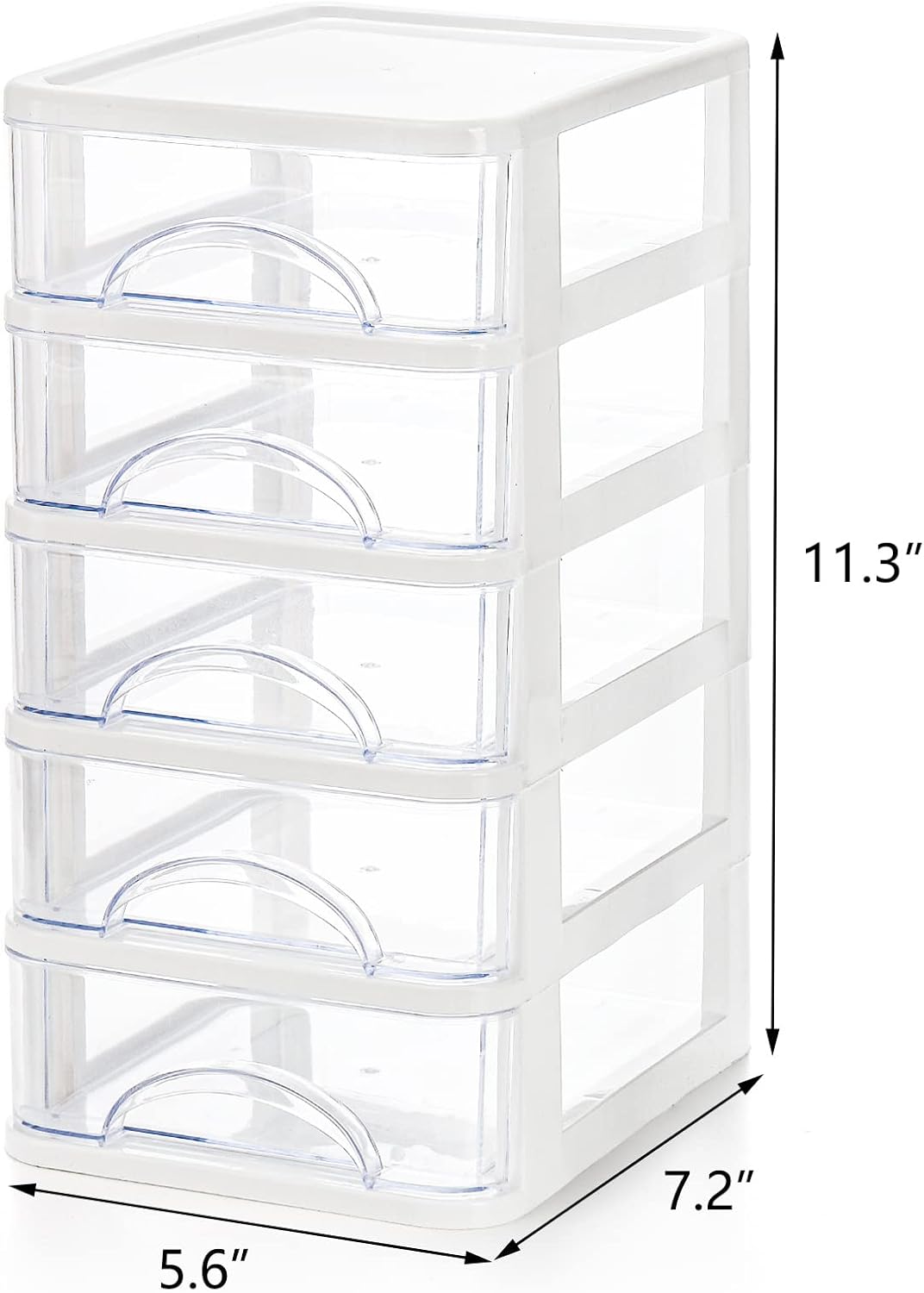 Hedume Desktop Drawer, Clear 5 Drawer Desktop Storage Unit, White Frame with Clear Drawers, Drawer Unit