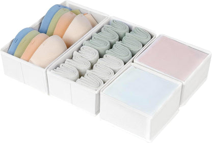 DIMJ Drawer Organizers Clothes, Dresser Organizer Bins for Baby Clothes,Underwear and Sock, Fabric Closet Organization and Storage Boxs, Drawer Dividers for Nursery, Clothing, Tie - 4 Pack, Beige