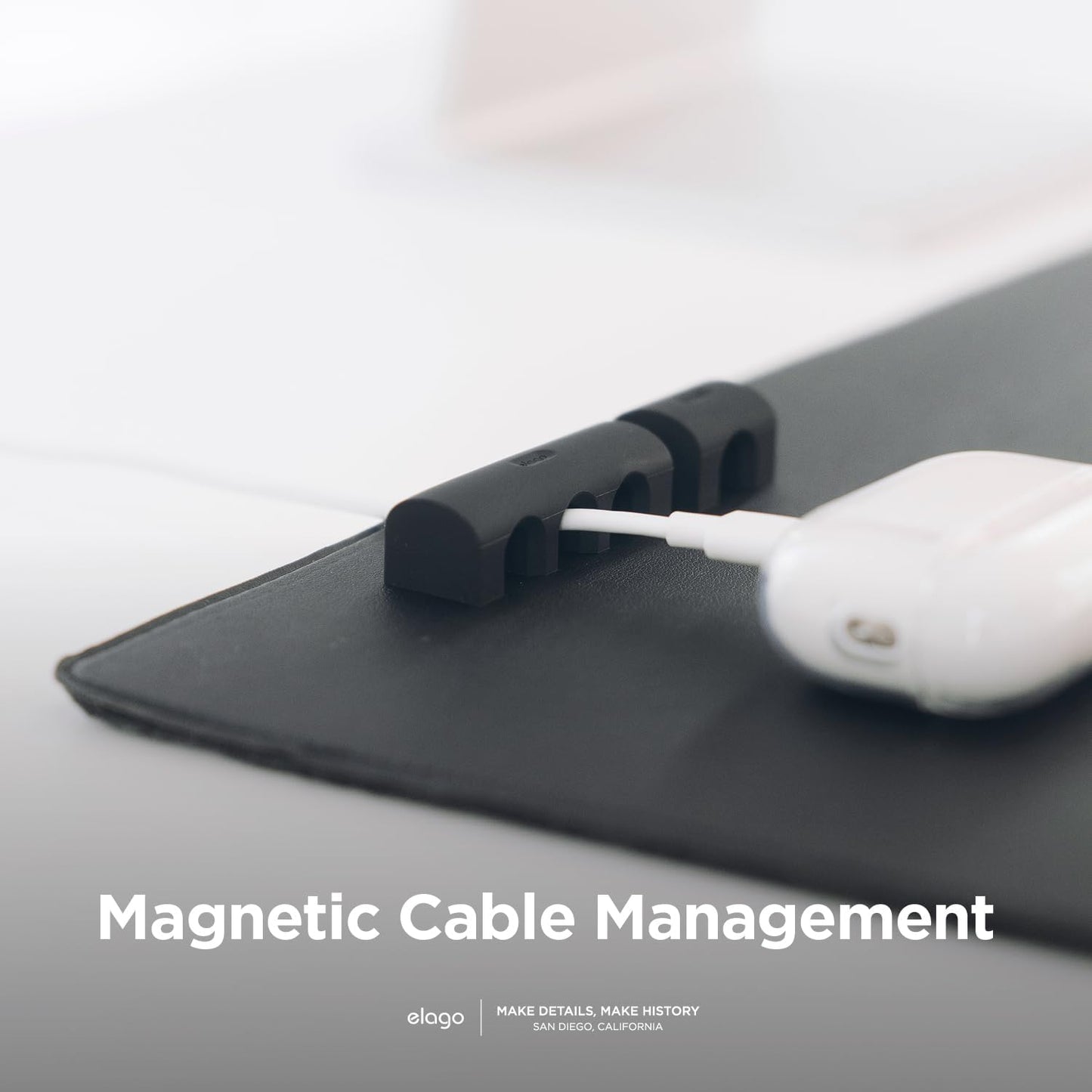 elago Magnetic Cable Management Organize 4 Cables, Powerful Magnets, Wire Holder Keeper Organizer Phone Home Office Desk Compatible with Magnetic Pad (1 Slot +3 Slot Set)[Stone]