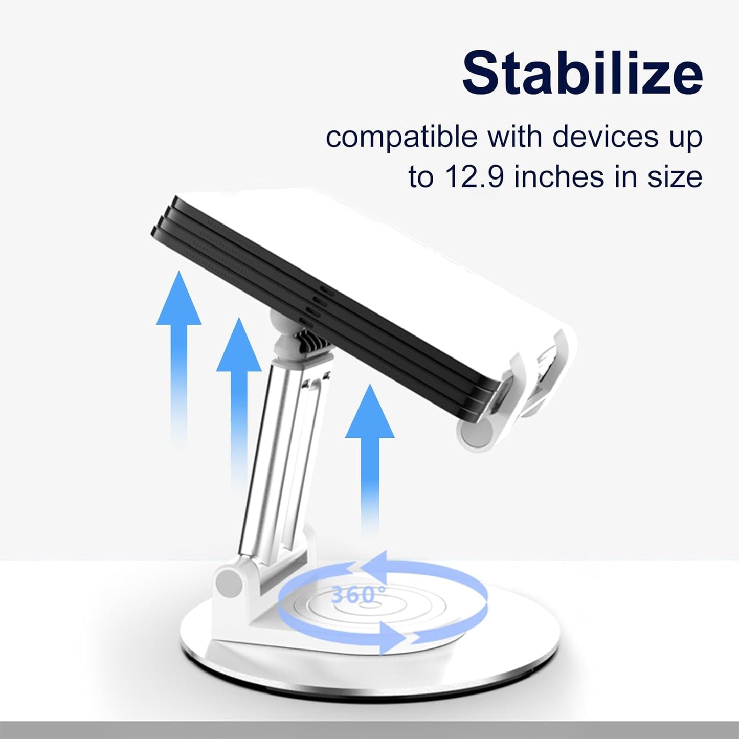 ONCHEER 360°Rotating Phone Holder for Desk, Fully Foldable Cell Phone Stand for Office & Home, Angle & Height Adjustable Tablet Stand for All Smartphones, iPhone, Switch,Tablet 4.6-12.9'', Black