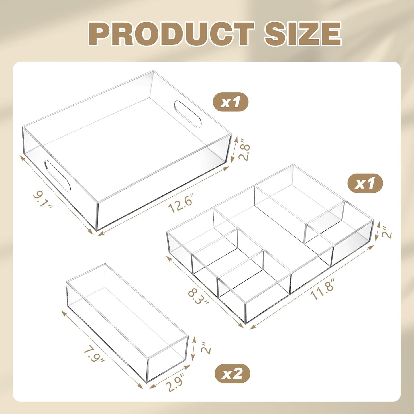 Briwooody 4 Pack Desk Drawer Organizer Set 3 Size Clear Acrylic Drawer Organizer Trays and Storage Dividers Office Accessories for Pen Makeup Silverware Office Bathroom