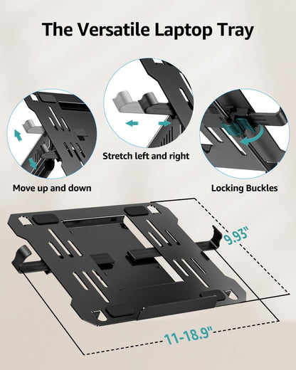 MOUNT PRO Laptop Wall Mount, 2-in-1 Monitor Wall Mount with Vented Tray for 11-17" Notebook/13-32 Computer Screen, Full Motion Adjustable Laptop Holder Stand, Gas Spring Laptop Arm Holds 4.4-22 lbs