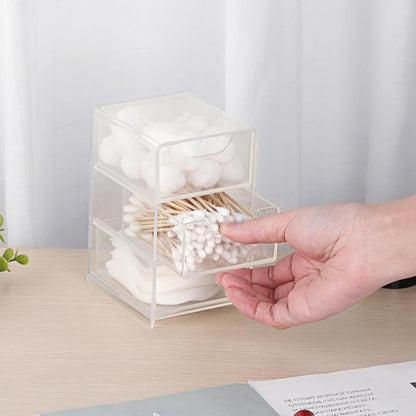 Hipiwe Acrylic Drawer Organizer Qtip Holder for Cotton Pad Cotton Swabs Makeup Storage Drawer with 3 Drawers Clear Desk Drawers Box Bathroom Counter Organizer for Home Office