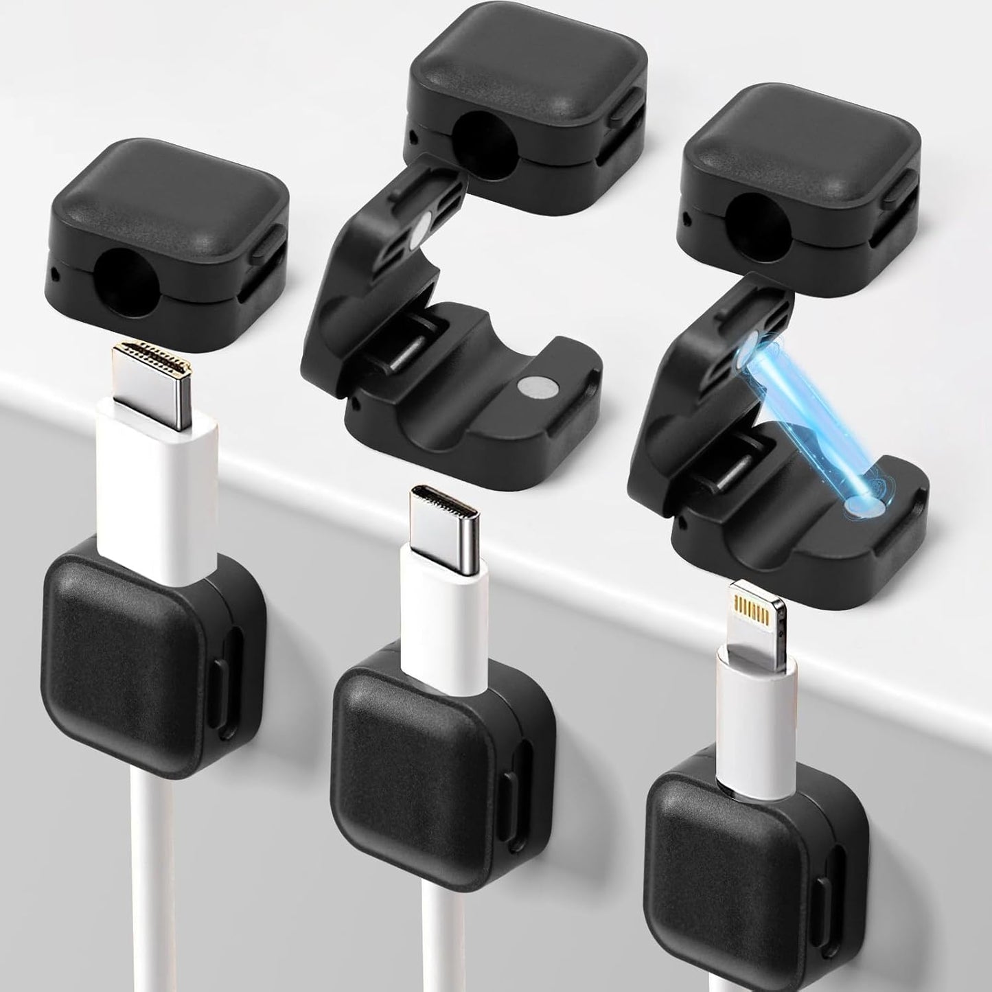 Art3d 8 Pack Magnetic Cable Clips, White Cable Management Accessories, Cord Smooth Adjustable & Adhesive Backing Cord Organizer for Office Home Organization, Desk, Wall, Nightstand, Phone, Car
