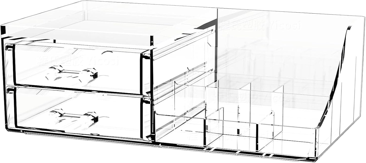 Acrylic Clear Makeup Organizer Countertop,Stackable Skincare Organizer for Vanity With 8 Drawers,Large Plastic Desk Accessories Organization,Bathroom Cosmetic Organizer Countertop for Beauty,Skin Care