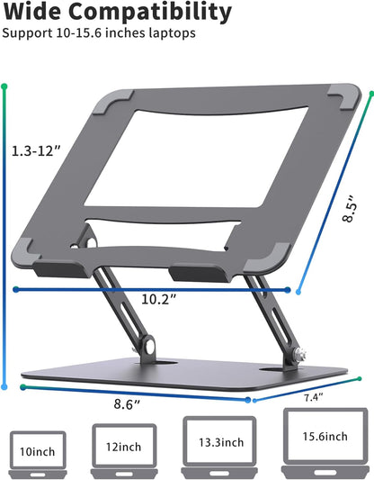 SOUNDANCE Laptop Stand for Desk with Stable Heavy Base, Adjustable Height Multi-Angle, Ergonomic Metal Riser Holder, Foldable Mount Elevator, Compatible with 10 to 15.6 Inches PC Computer, Silver