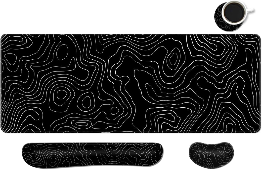 MIBITRI Keyboard Mouse Pad Set, Extended Gaming Mouse Pad+Ergonomics Keyboard Wrist Rest Support, Memory Foam, Easy Typing Pain Relief, 4Pcs XXL Ultra Thick Desk Mat, Enchanted Bookshelf