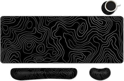 MIBITRI Keyboard Mouse Pad Set, Extended Gaming Mouse Pad+Ergonomics Keyboard Wrist Rest Support, Memory Foam, Easy Typing Pain Relief, 4Pcs XXL Ultra Thick Desk Mat, Enchanted Bookshelf