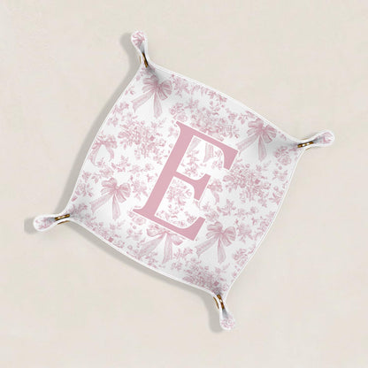 Gifts for Mom Initial Valet Tray,Pink Personalized Gifts for Women Mom Grandma Girlfriend,Nightstand Desk Accessories PU Leather Tray Organizer for Birthday Christmas Gift Ideas (B)