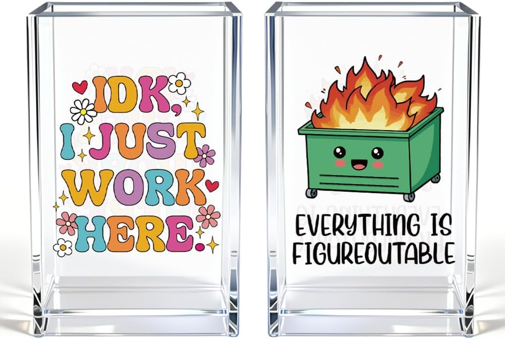 Everything is Figureoutable Acrylic Cosmetic Pencil Pen Holder Cup, Emotional Dumpster Fire Pencil Pen Holder Cup, Therapy Gifts, Mental Health Gifts for Women Colleague Boss Teacher