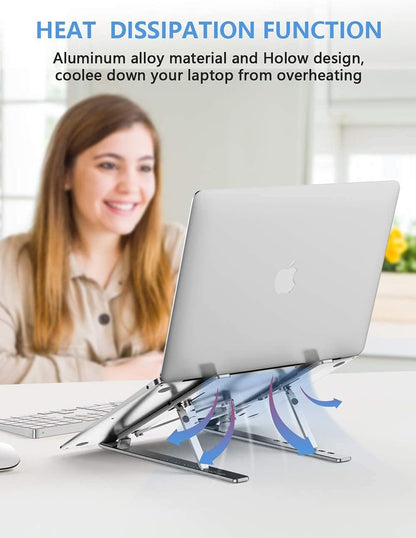Laptop Stand, Adjustable Aluminum Foldable Portable Holder, Upgrade Whole Anti-Slip Silicone Pad, Laptop Riser for Desk Compatible with MacBook Air Pro/iPad, Lenovo and More 10-15.6” Tablets