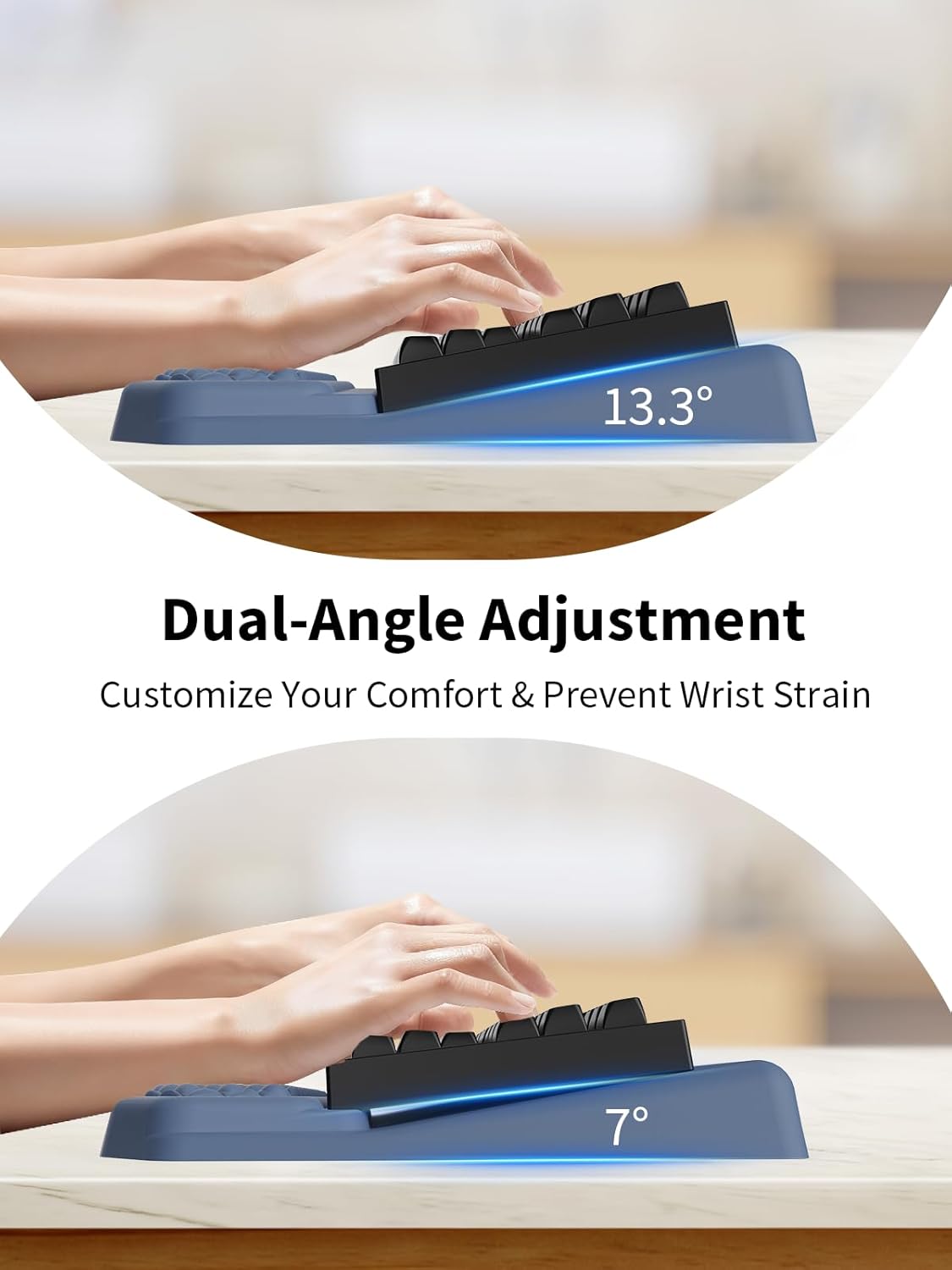 3-in-1 Ergonomic Keyboard Stand with Wrist Rest & Mouse Pad Set, Comfy Keyboard Riser Holder Soft Mousepad with Massage Design, Memory Foam and Non-Slip PU Base for Pain Relief, Black