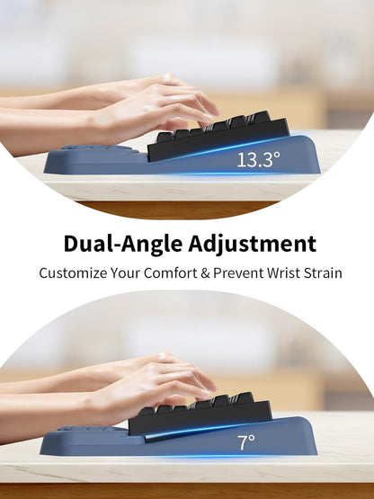 3-in-1 Ergonomic Keyboard Stand with Wrist Rest & Mouse Pad Set, Comfy Keyboard Riser Holder Soft Mousepad with Massage Design, Memory Foam and Non-Slip PU Base for Pain Relief, Black