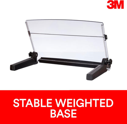 3M Adjustable Document Copy Holder, In-line with Monitor Minimizing Head and Neck Movement, 300 Sheet Capacity Holds Sheets to Books, Elastic Line Guide Keeps Pages Open, 18" Wide, Black (DH640)