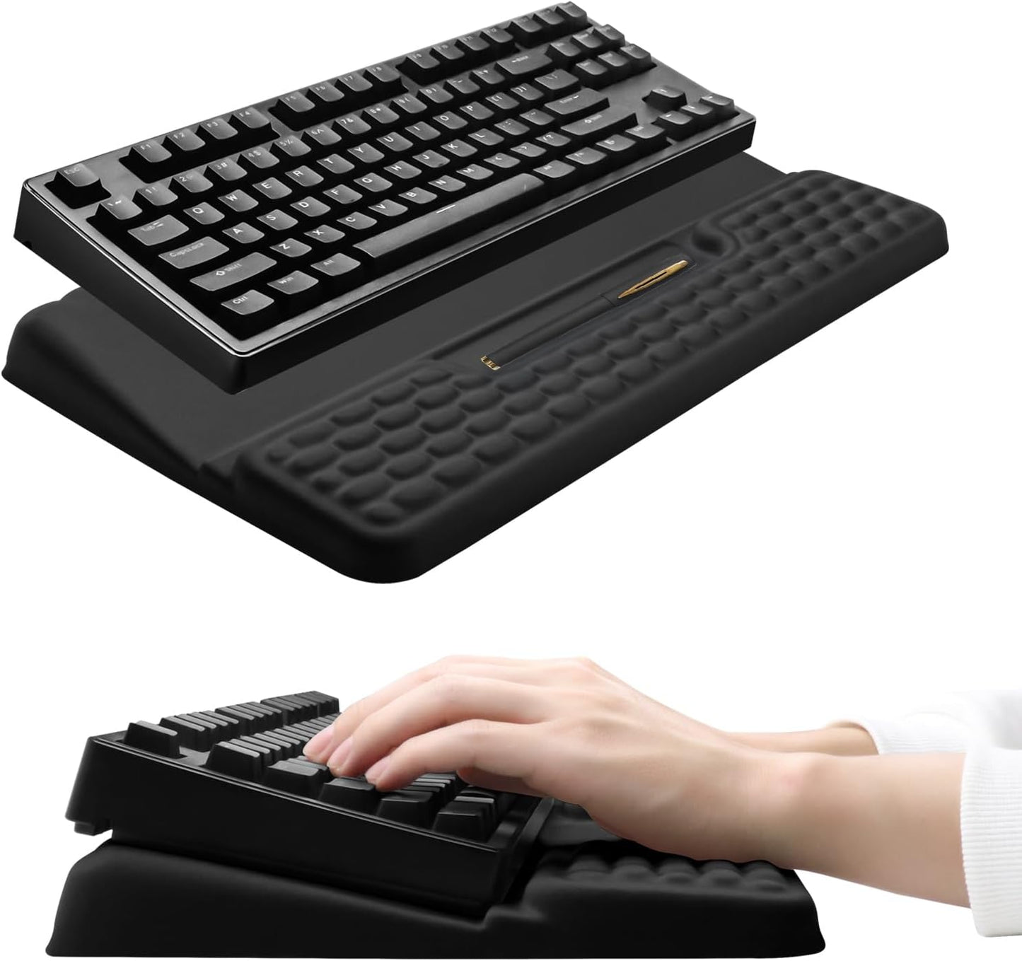 Computer Keyboard Stand Pad with Wrist Rest, Ergonomic Comfy Tilted Keyboard Stand Riser Holder Pad for Office Home (Black)