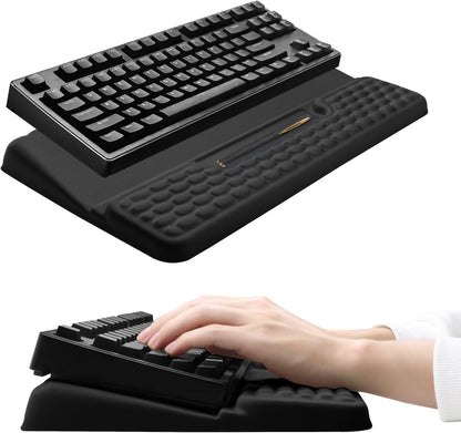 Computer Keyboard Stand Pad with Wrist Rest, Ergonomic Comfy Tilted Keyboard Stand Riser Holder Pad for Office Home (Black)