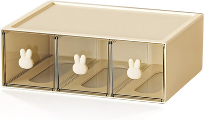 Desktop Storage Drawers, Plastic Desk Organizer with 3 Drawers, Modular Stackable Toolbox Units for Office Stationary, Makeup Container, Bathroom Countertop (1 Tall Layer, Cream & Clear)