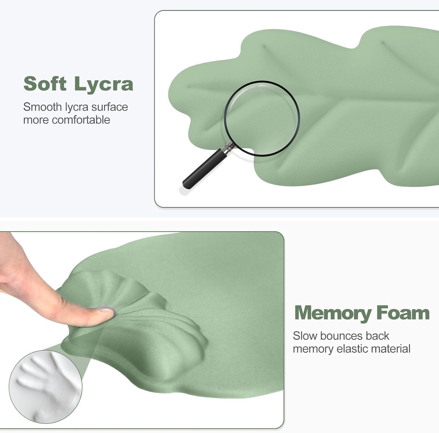 Keyboard Wrist Rest and Mouse Pad with Wrist Support Set, Ergonomic Leaf Shape Mouse Pad with Non-Slip Base, Pain Relief Memory Foam Mousepad for Computer,Laptop,Home Office, Green