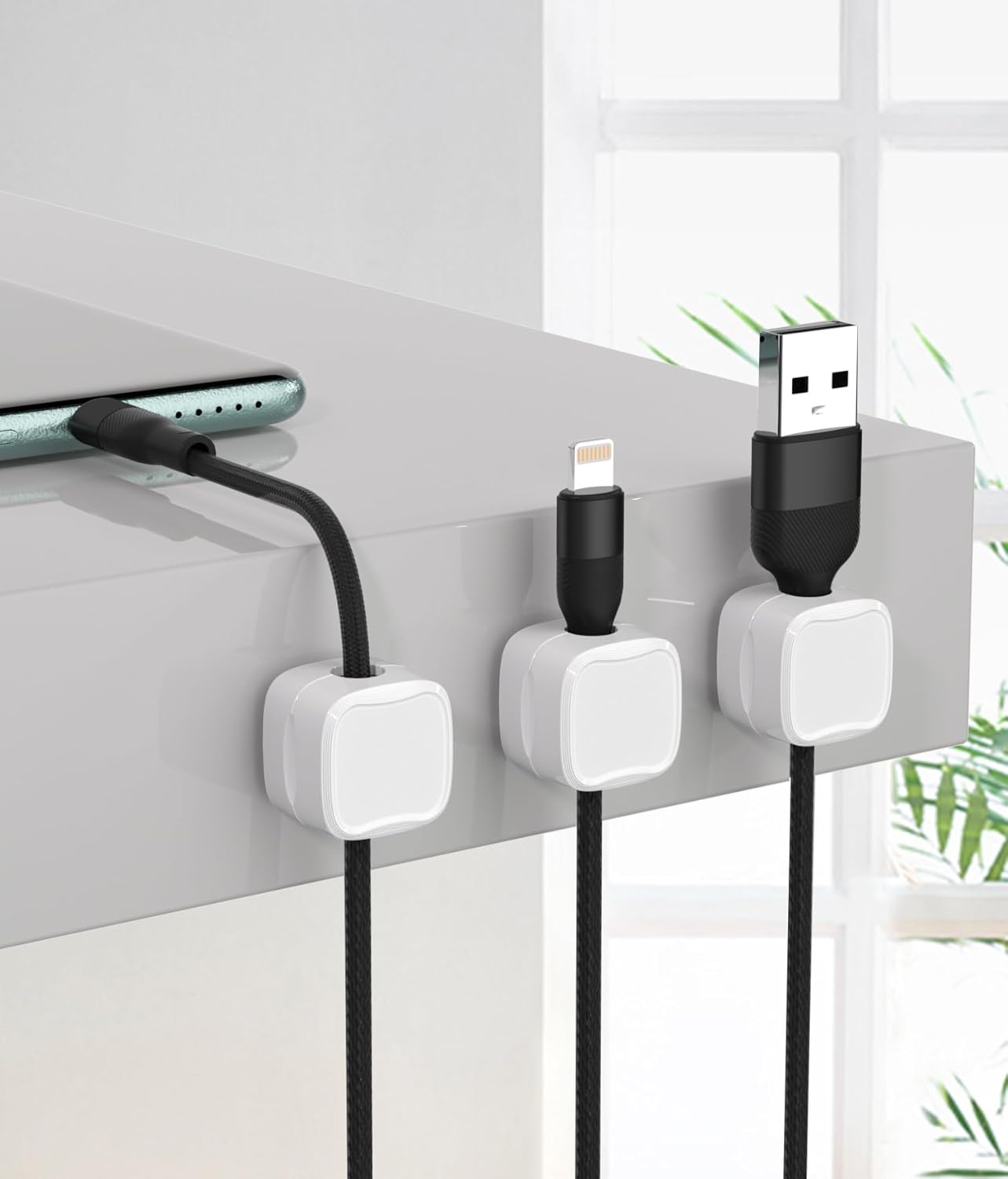 Magnetic Cable Clips, Adjustable Cord Holder Management, Adhesive Wire Keeper Organizer for Home Office Desk Phone PC Car Wall Desktop Nightstand Appliance (9-Pack Black Crystal)