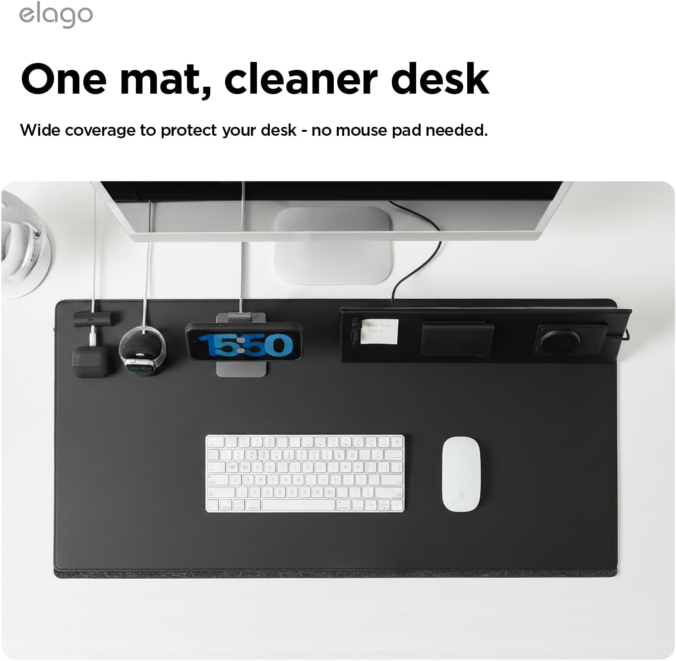 elago Smart Magnetic Desk Mat Compatible with All Magnetic Products -Paper Protector, Mouse Pad, Laptop, Non-Slip Top, Premium Waterproof Writing Pad for Office and Home (Stone [Large]