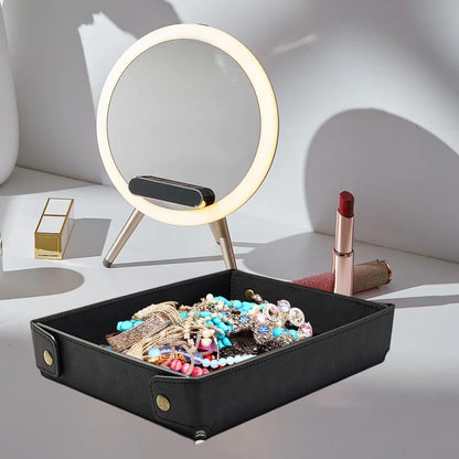 Portable PU Leather Valet Tray for Travel Foldable Leather Jewelry Storage Case Catchall Dish Plate Necklace Black Pendant Organizer Holder Container for Men Women Desk Bedside Drawers