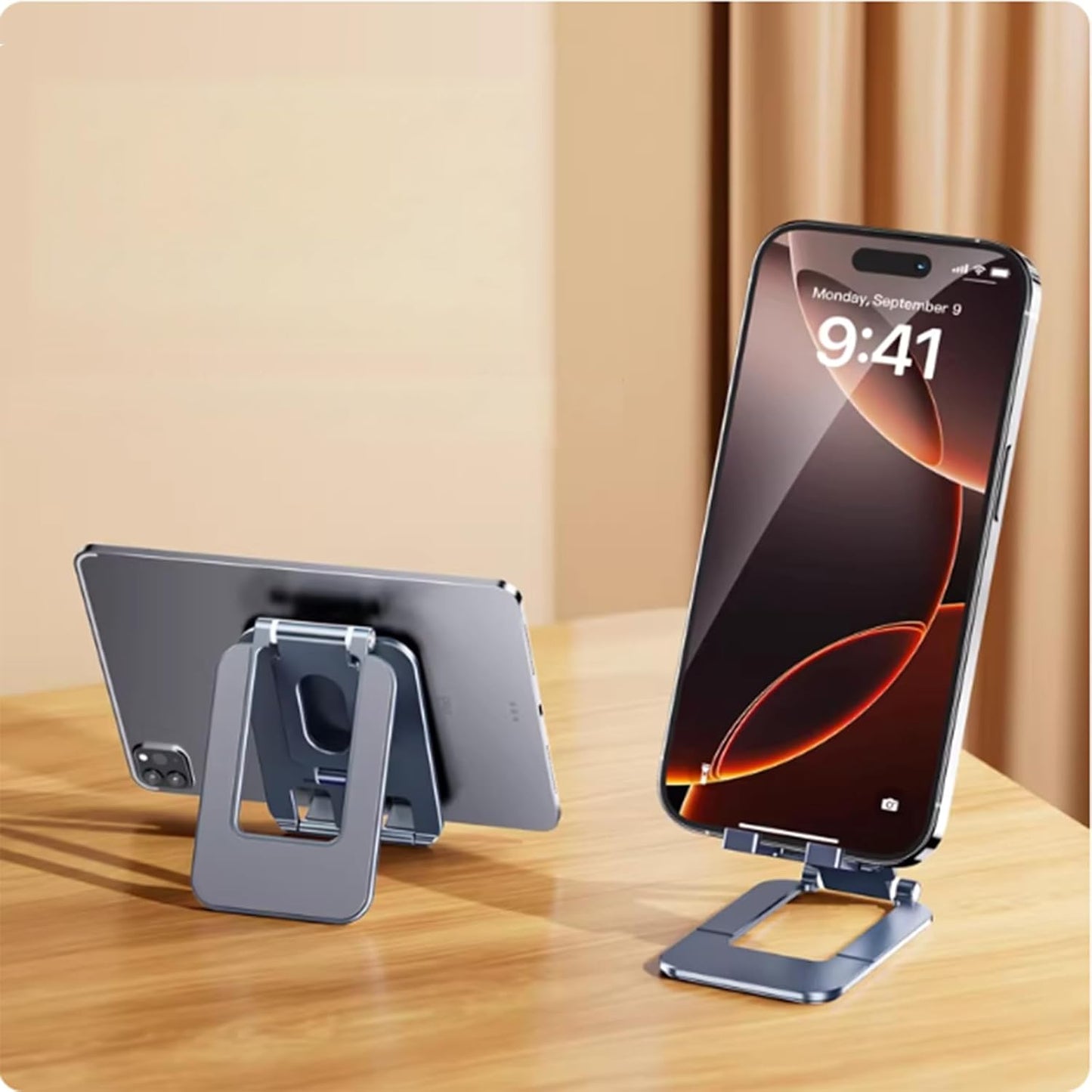 Foldable Phone Stand, Compact Aluminum Mini Cell Phone Holder for Desk,Desktop Portable & Adjustable Folding Metal Tablet Stand for iPad mini,Tablet and Cellphone