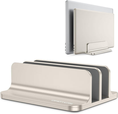 OMOTON Vertical Laptop Stand [Updated 3-Slots Version], Desktop Aluminum Mac Book Stand with Adjustable Dock Size, Fits All Mac Book, Chrome Book and Gaming Laptops (Up to 17.3 inch), Starlight