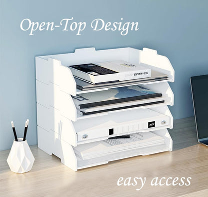 2/4/6 Tier Paper Organizer Letter Tray, Clear Acrylic Layer Stackable Paper Sorter, Plastic A4 Office File Folder Holder for for Desk Accessories, Notes, Pens, File, Document (Clear, 4 Tier)